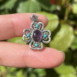 Sterling Silver Dainty Super Seven Turquoise Crystal Pendant