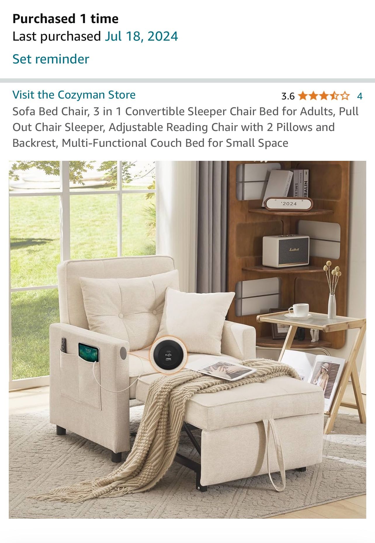 Convertible Sleeper Chair Bed