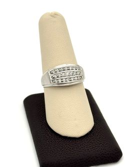 14K WHITE GOLD THREE-ROW DIAMOND BAND RING SIZE 10 4.98G USED