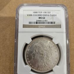 1888 $1 Morgan Silver Dollar NGC MS 62 | VAM-11A DDO Ear & Clash Top 100