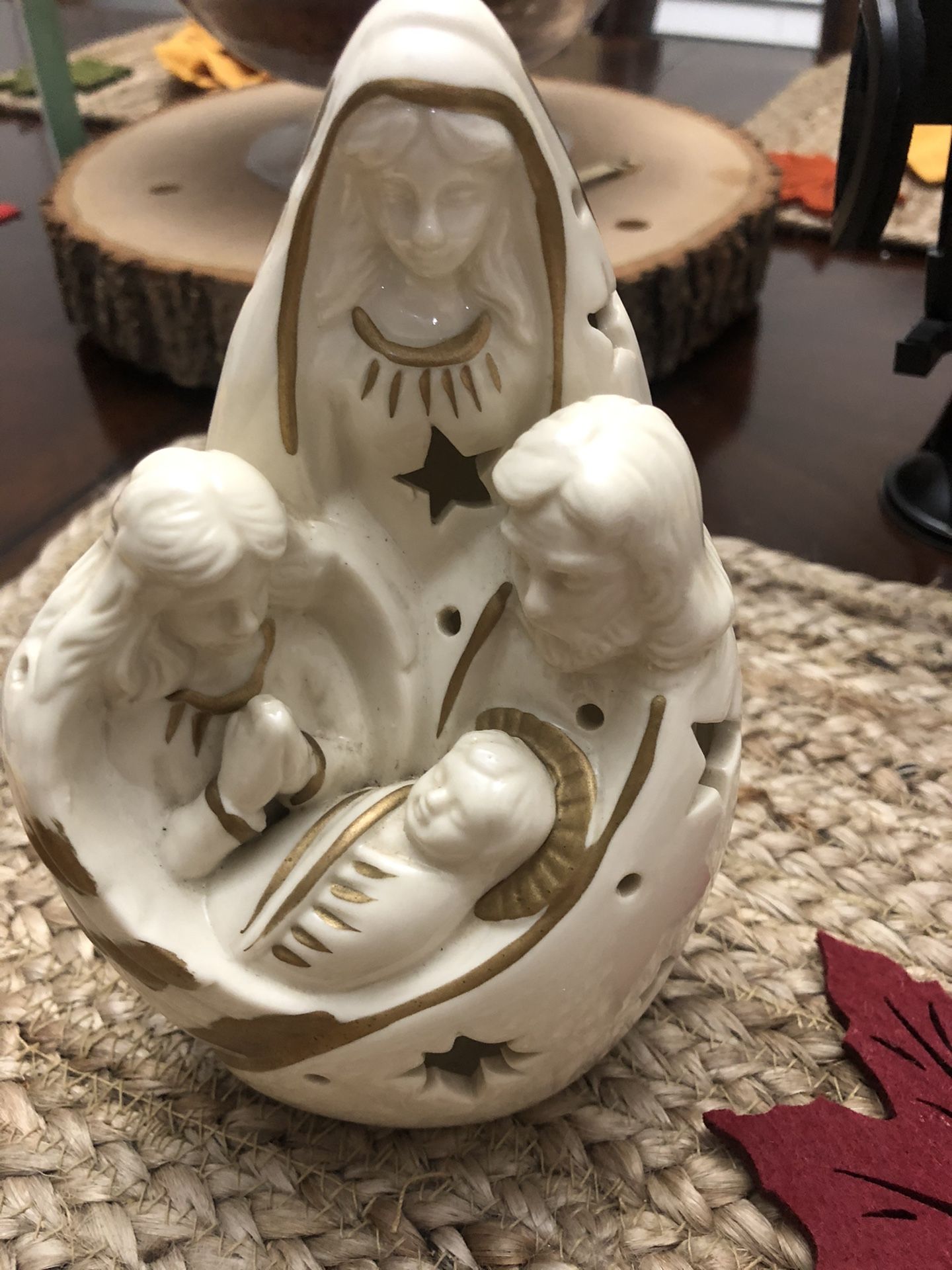 Porcelain nativity candle holder