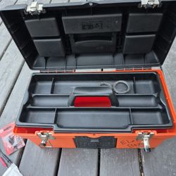 Plastic electric toolbox filled with electrical supplies