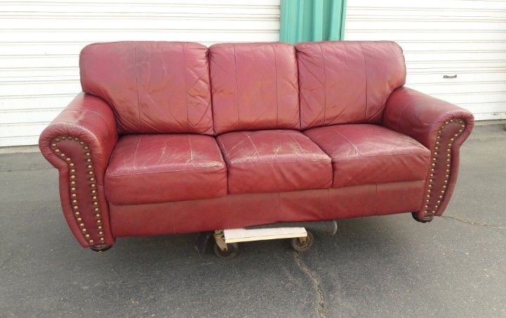 Dark Mahogany Leather Sleeper Sofa