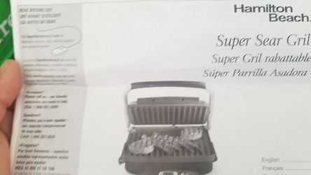 Hamilton beach super sear indoor grill.
