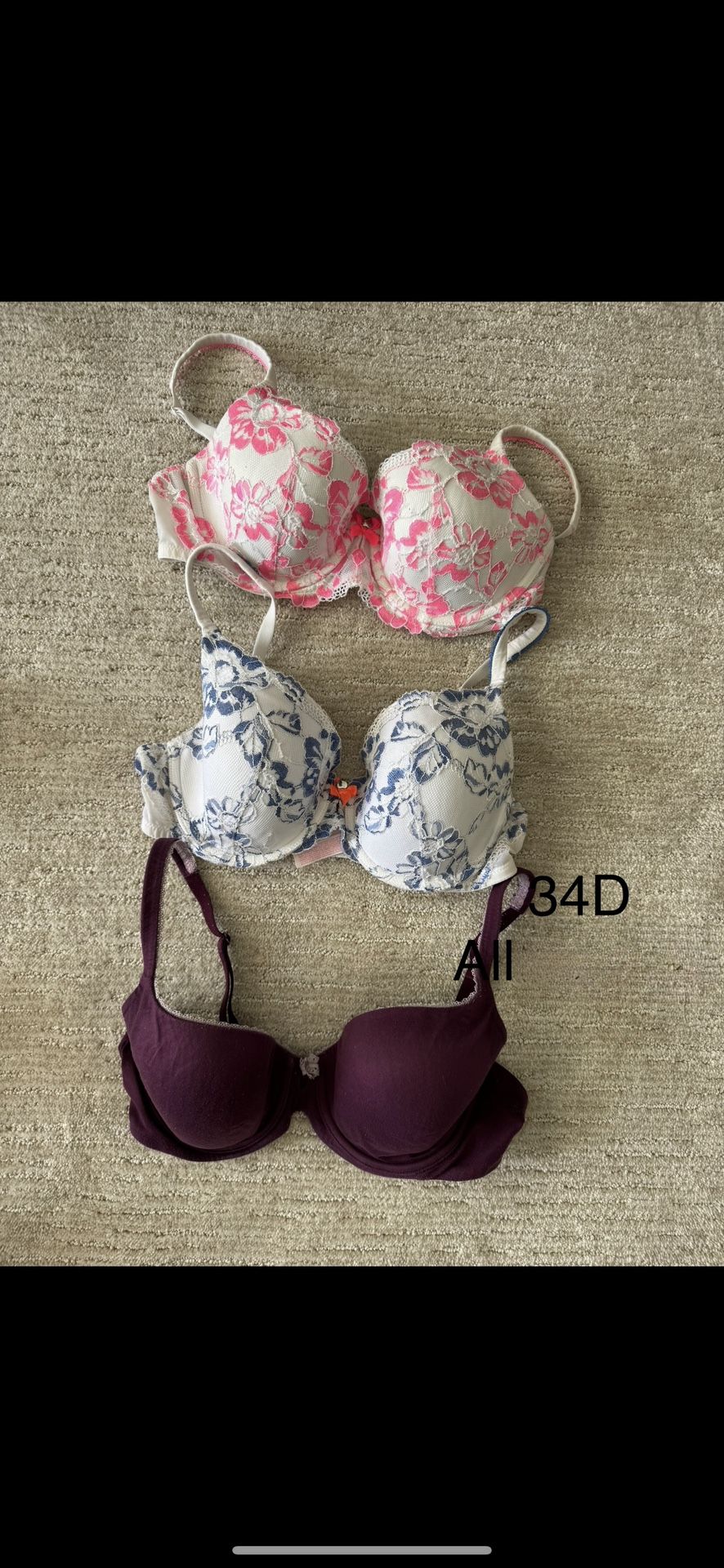 Victoria Secret Padded Non Push Up Bras 34D ( All 3 For 15$)