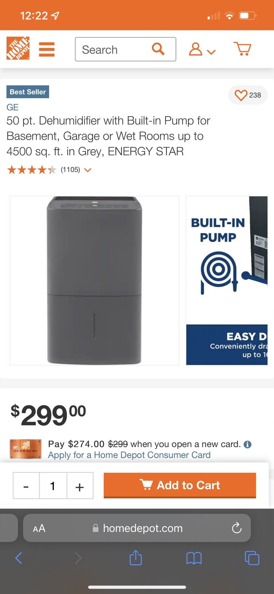 GE 50 Pint Dehumidifier
