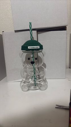 Starbucks Bear Glass Cup with Straw