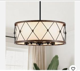 19.7 Inch Drum Farmhouse Chandelier, 5-Light Rustic Black Dining Room Light F...