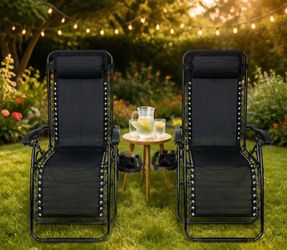 Set of 2 - Zero Gravity Outdoor Adjustable Portable Lawn Chairs