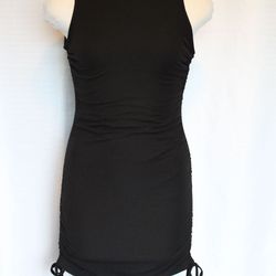 Rue21 Black Ribbed Ruched Midi Dress Tank Style Size S