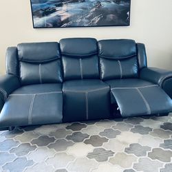 Beautiful Brand New High Quality Deep Blue Dual Reclining Sofa 
