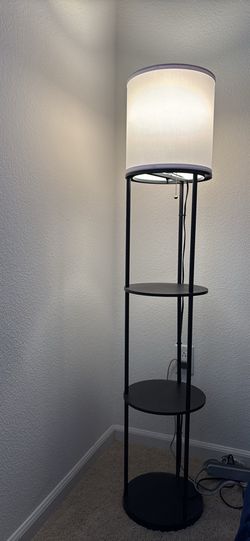 Modern Floor Lamp with Shelves – Black Storage Lamp