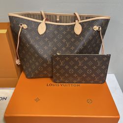 Brand New Louis Vuitton Brown Monogram Beige Interior Neverfull MM Handbag  