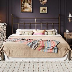 King Size Metal Platform Bed Frame with Victorian Vintage Headboard/Under Bed Storage/No Box Spring Needed/Easy Assembly/Noise Free/Mattress Foundatio