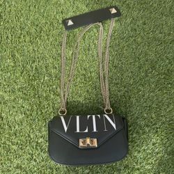 Authentic Valentino VLTN Black Leather Chain Bag