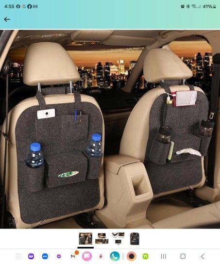 Seat Back Car Organizer Woolen Felt Seat Back Kick Protectors for Kids, Storage Bottles, Tissue Box, Toys (Dark Grey)