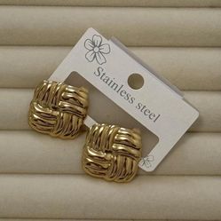 Luxury Gold-Tone Stainless Steel Woven Earrings 