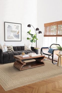 Ruggable Olympia Border Sand Re-Jute Rug + Cushion Pad System 6x9