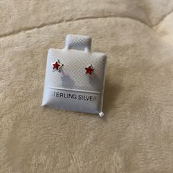 silver diamond  Red Star  earrings