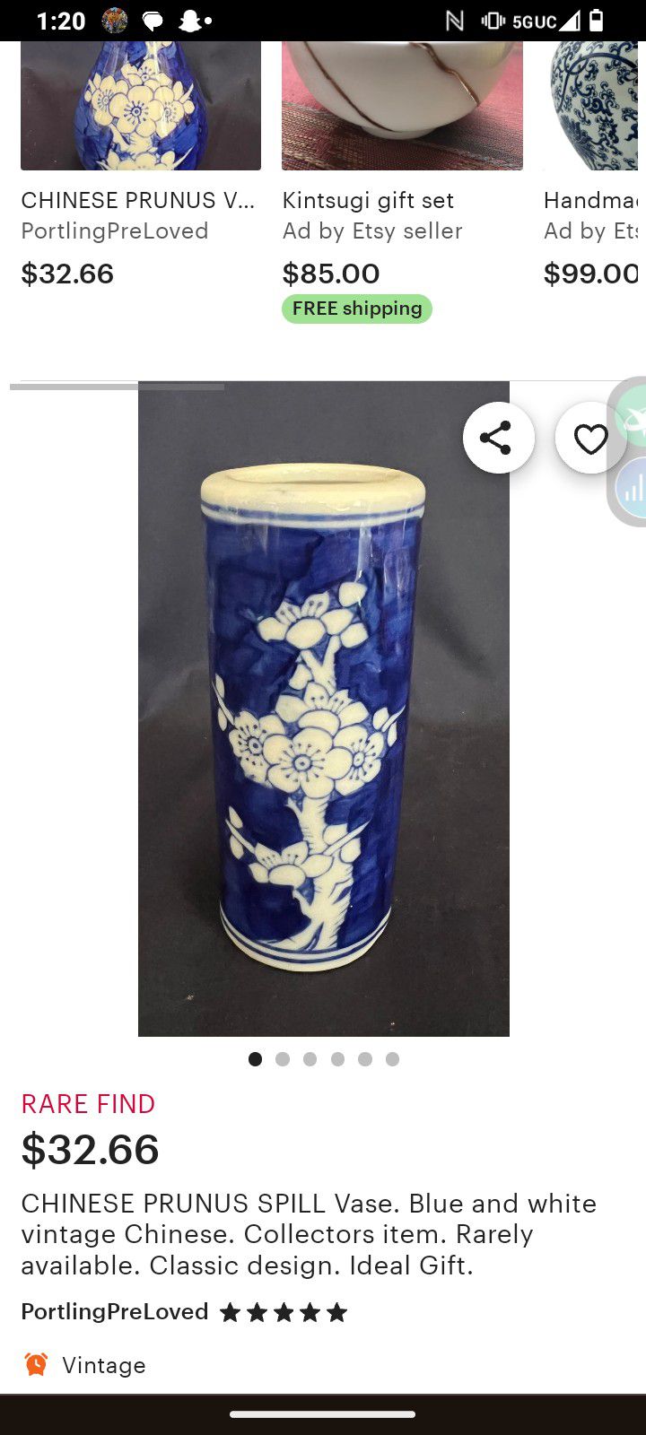 CHINESE PRUNUS SPILL Vase. Blue and white vintage Chinese. Collectors item. Rarely available. 