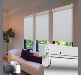 Motorized Blinds No Drill Automatic Blinds for Windows Cordless Roller Shades Electric Blinds with Remote Control Smart Blinds (White, 40 x 72)