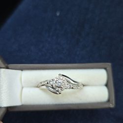 Engagement Ring 10k White Gold Band 