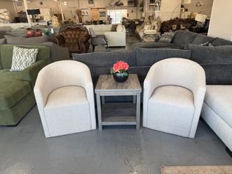 Set of 2 Cream Barrel Accent Chairs