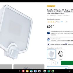 Good Earth Lighting 180 -Degree 320 -Wattage Equivalent Hardwired LED White 1 -Head Motion-Activated Flood Light with Timer 7000 -Lumen