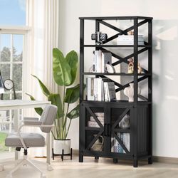 70" Tall Bookcase with Barn Doors and Adjustable Shelves