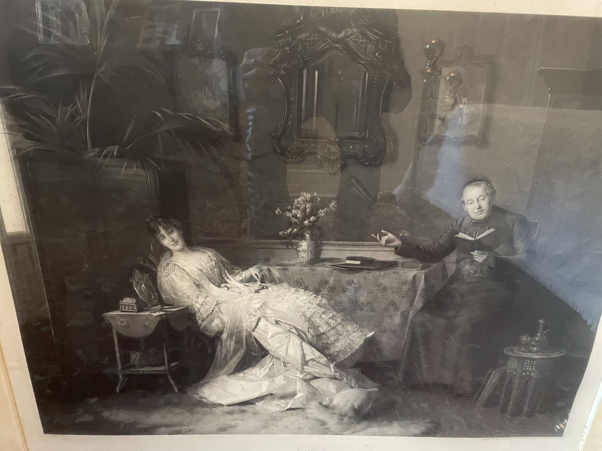 Antique 19th century print and frame 48“ x 41“