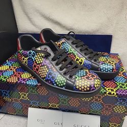 Gucci Multi GG Rombi Monogram Psychedelic Ace Lace up Sneakers Sz 5 CIB