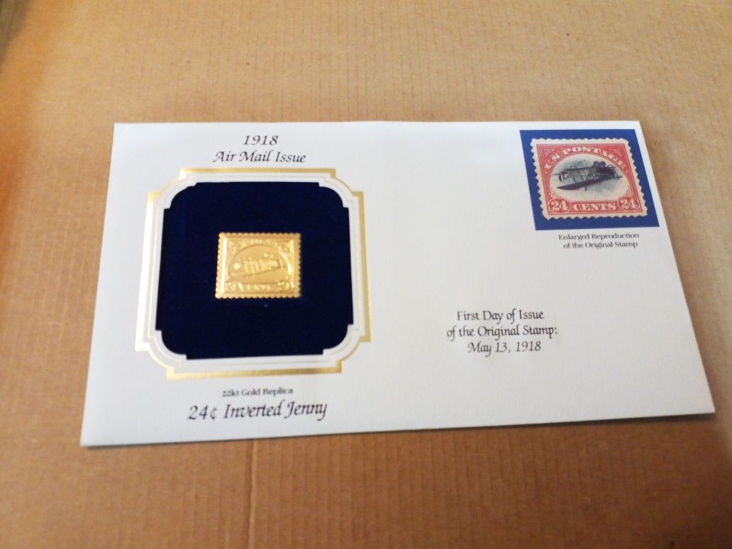 Gold Replica Of The Original 24 Cent "Upside Down JENNY" . The Original Stamp Was Issued On May 13, 1918.
