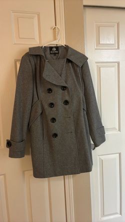Gray Double-Breasted Wool Blend Pea Coat