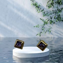 New Gold Tone, Light Purple,  Genuine Cubic Zirconia Stud Earrings 5mm With Box