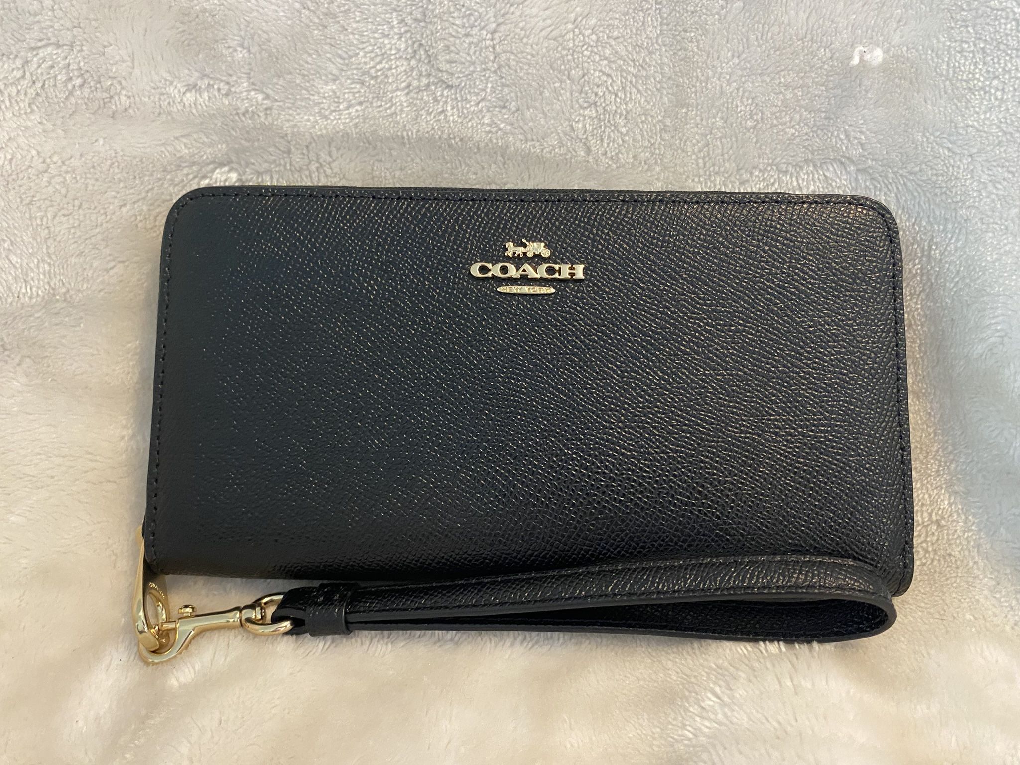 Coach Black And Gold Leather Wristlet