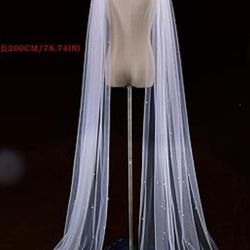 Detachable Chiffon Navy Blue Shoulder Trains