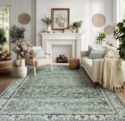New 6x9 Teal Floral Persian-Style Area Rug