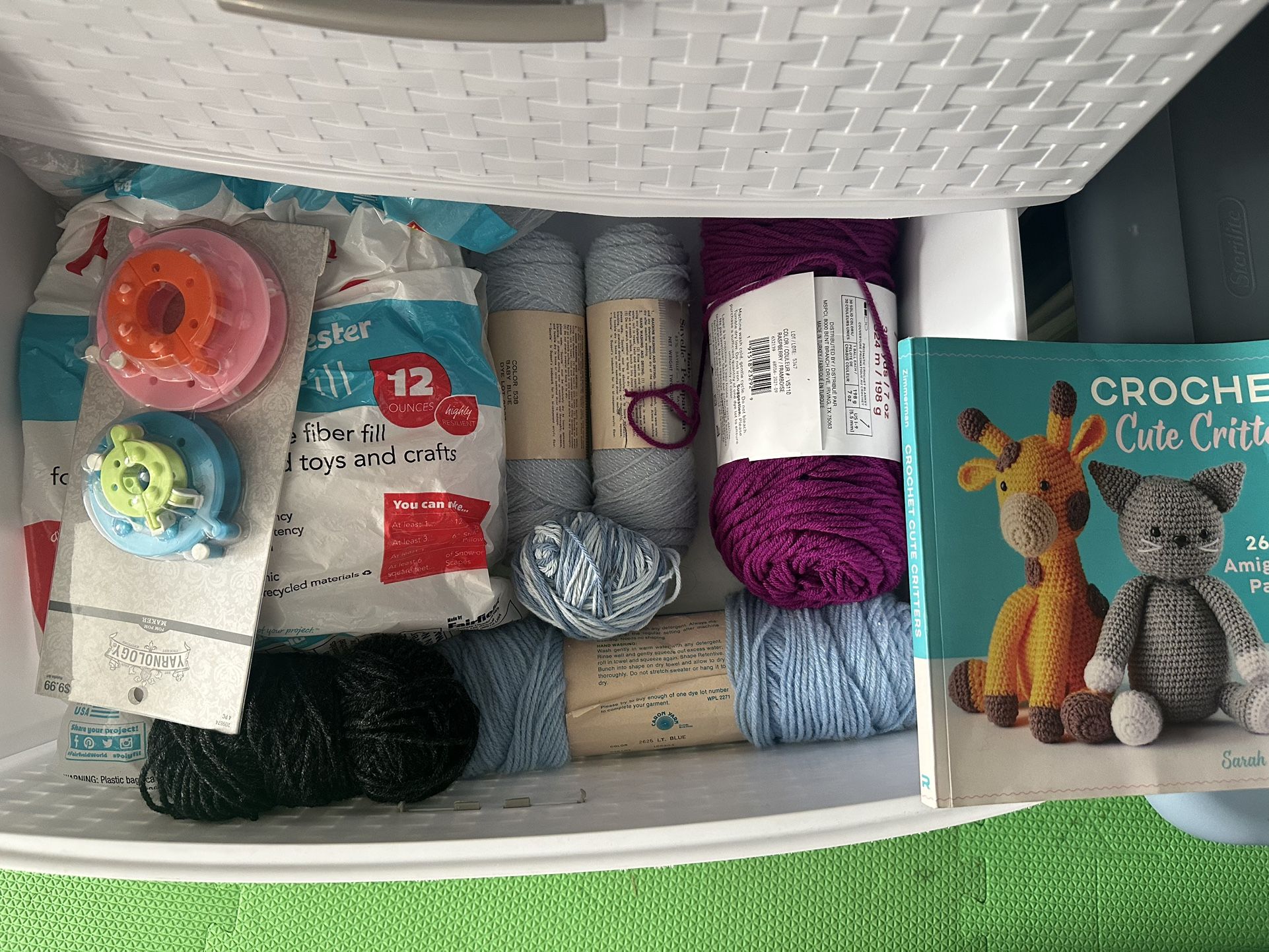 Yarn, Stuffing, Crochet Book & Supplies
