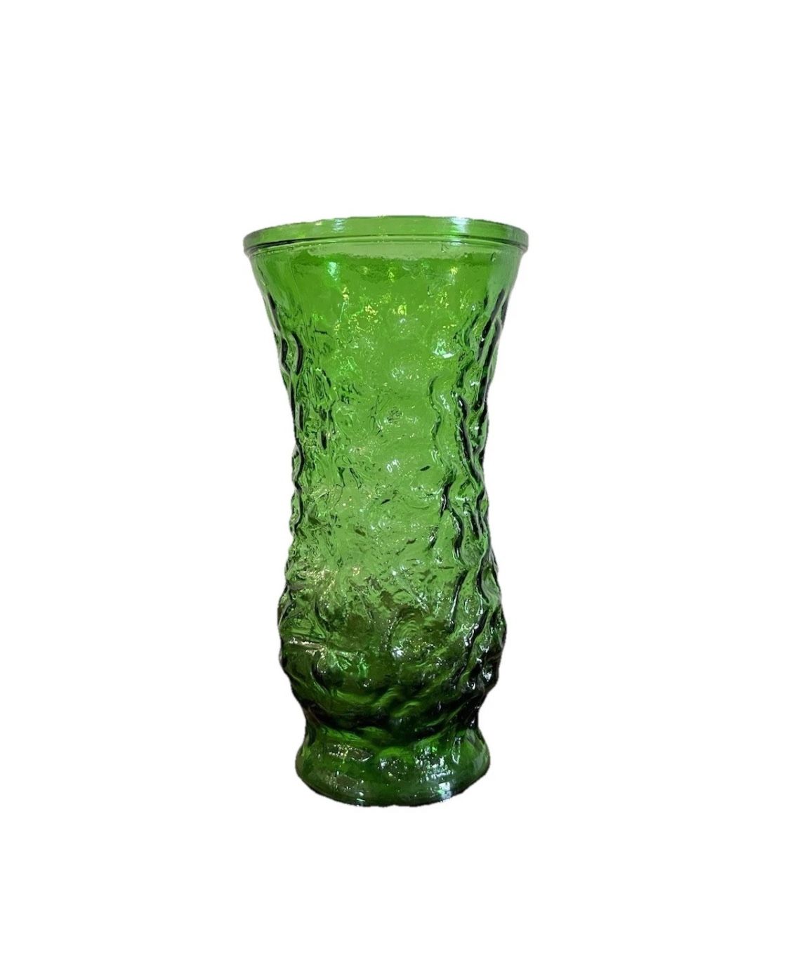 Vintage Retro MCM Hoosier Crinkle Glass Emerald Green Flower Floral Vase