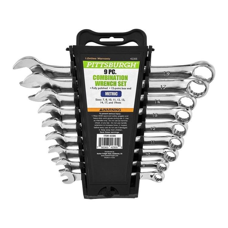 Fully Polished Metric Combination Wrench Set, 9 Piece