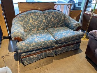 Vintage Blue Loveseat with Embroidered Birds and Flowers