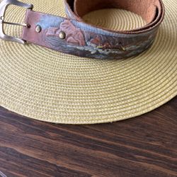 Leather Belt Hand Tooled And Painted 