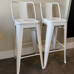 Set of 2 White Metal Bar Stools