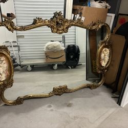 XL Wooden Carved Antique Oval Mirror