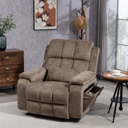 New Gray Extended Footrest Comfort Power Lift Recliner with Pull-Out Storage, Massage and Heating