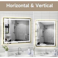 28 in. W x 36 in. H Rectangular Framed LED Anti-Fog Wall Bathroom Vanity Mirror, Tempered Glass, Backlit and Front Light $80