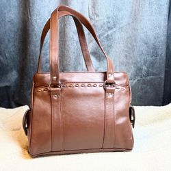 Premium Brown Genuine Leather Handbag with Dual Compartments & Secure Closure