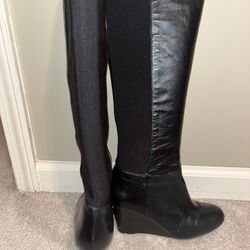 Ladies, Michael Kors, long leather and cloth wedge boot