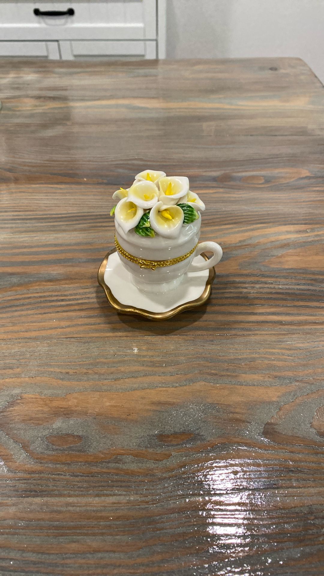 Miniature China Tea Cup Knickknack/Jewelry Box With Opening Lid