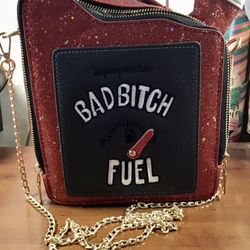 BAD BITCH FUEL CAN  CROSSBODY  HAND BAG GLITTER GOLD HARDWARE NWOT